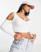 Asos Design Hourglass Long Sleeve V-front & Back Crop Top In White