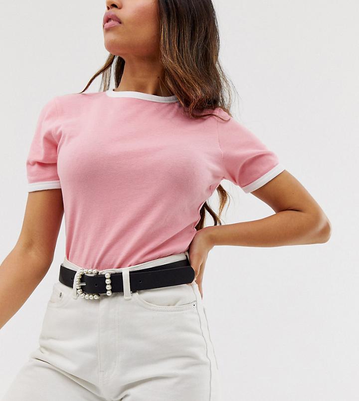 My Accessories London Exclusive Pearl Buckle Waist And Hip Jeans Belt-black