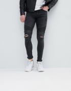 New Look Skinny Biker Jeans In Black With Rips - Black