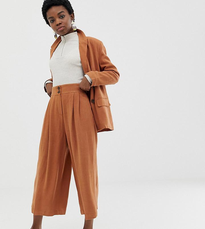 Asos Design Petite Gutsy Linen Culottes - Brown