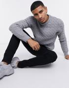 Asos Design Chain Cable Knit Sweater In Gray-grey