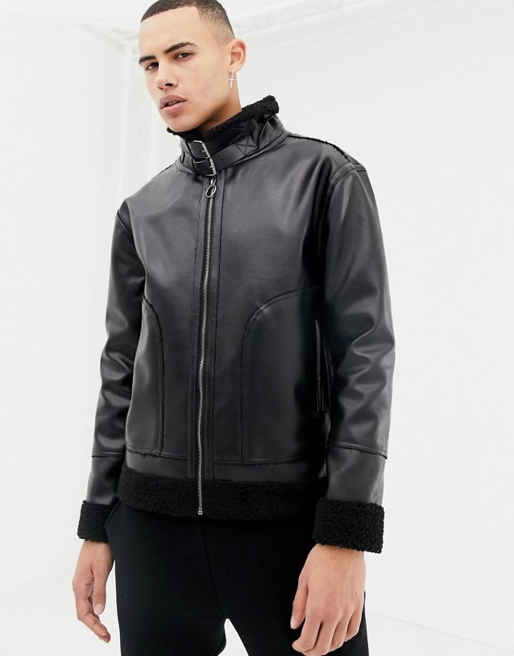 D-struct Faux Sheepskin Jacket - Black