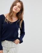 Esprit Lightweight Knitted Sweater With Frill Cuff - Navy