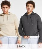Asos Design Hoodie In Beige & Washed Black 2 Pack-multi
