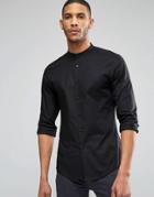 Asos Skinny Shirt In Black With Grandad Collar And Long Sleeves - Black