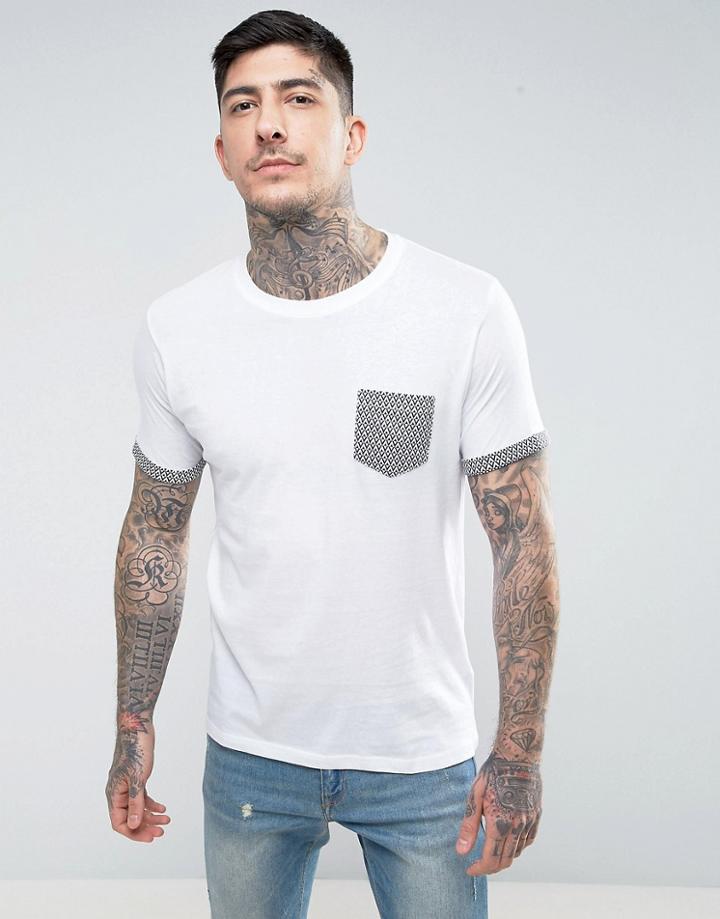 Brave Soul Geo Print Pocket T-shirt - White