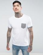 Brave Soul Geo Print Pocket T-shirt - White