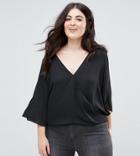 Asos Curve Drape Wrap Top With Fluted Sleeves - Black