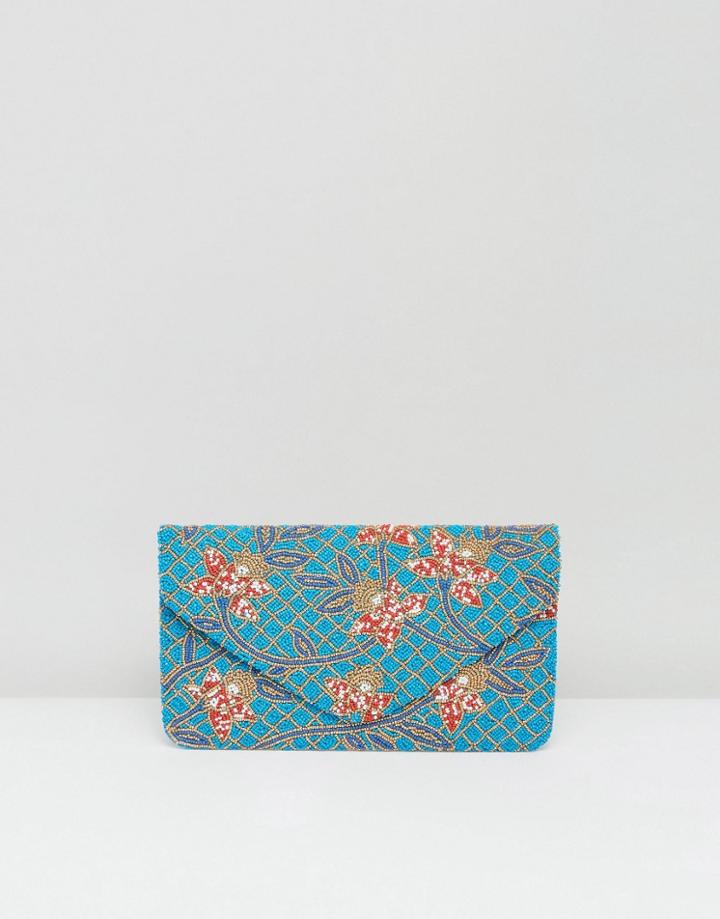 Clutch Me By Q Hand Beaded Rose Print Clutch - Multi