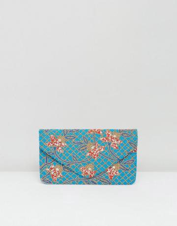 Clutch Me By Q Hand Beaded Rose Print Clutch - Multi