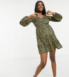 Asos Design Maternity Wrap Long Sleeve Whimsy Print Mini Dress-black
