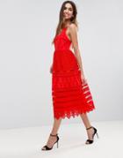 Asos Premium Broderie Midi Prom Dress With Low Back - Red