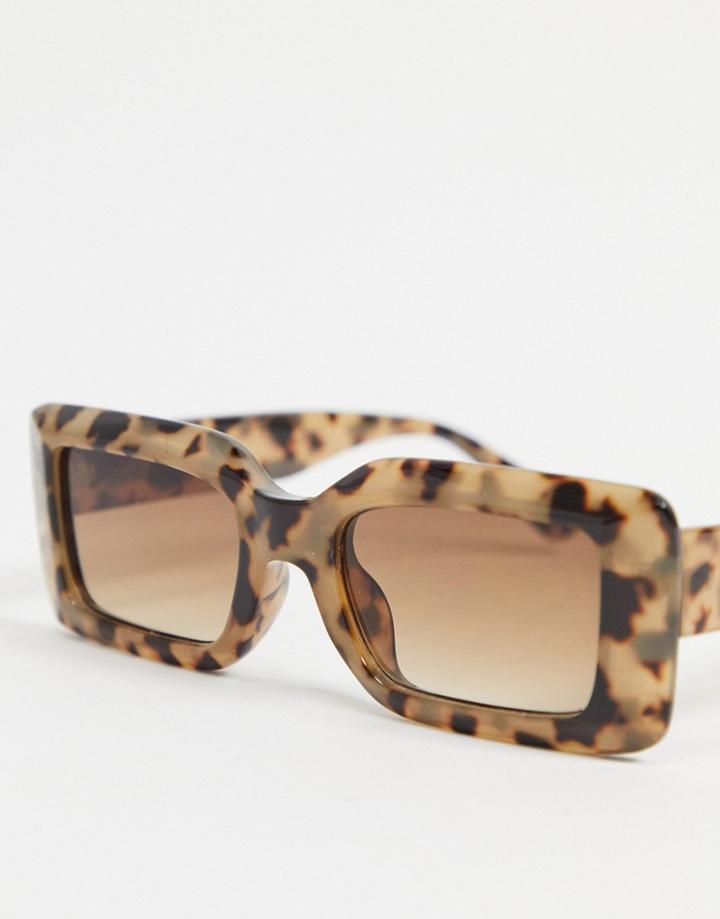 Asos Design Mid Square Sunglasses With Bevel In Milky Tort - Brown