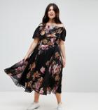 Asos Curve Black Floral Bardot Midi Dress - Multi