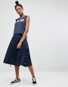 Ziztar Midnight Lace Up Midi Skirt - Navy