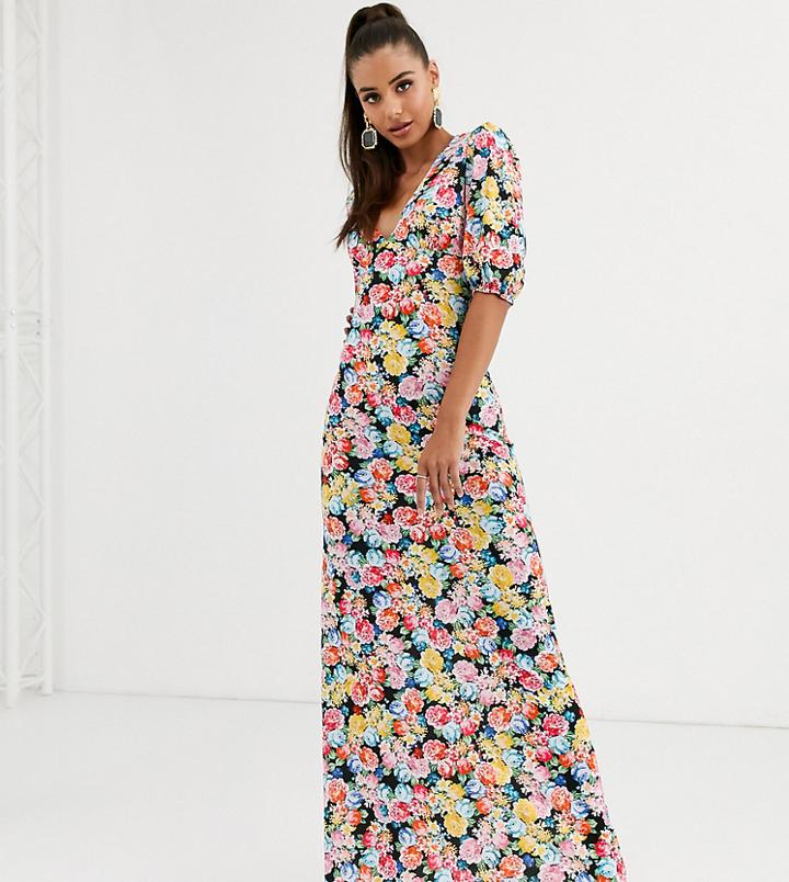 Asos Design Tall Maxi Tea Dress With Strappy Back In Floral Print-multi