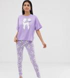 Asos Design Tall Exclusive Poodle Pompom Pyjama Legging Set-purple