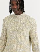 Asos Design Heavyweight Sweater In Textured Oatmeal Slub Yarn