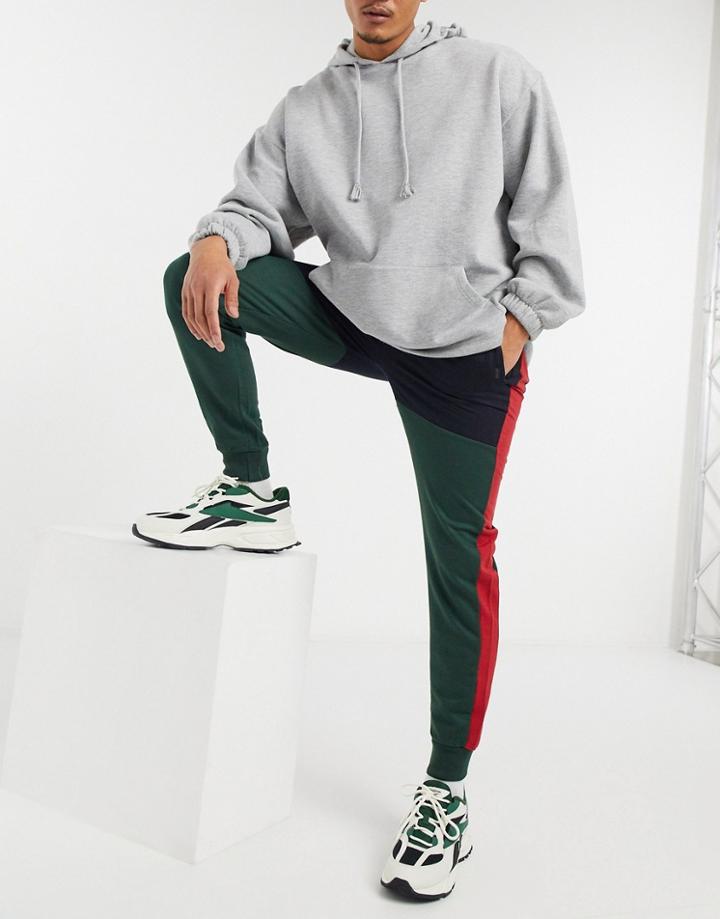 Soul Star Color Block Casual Pants In Green