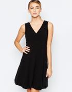 Oasis V Neck Skater Dress - Black