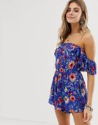 En Creme Bright Floral Romper With Ruffle Sleeves - Multi