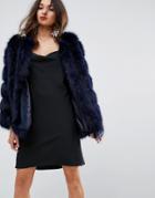 Jayley Luxurious Stripe Fur Jacket - Navy