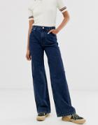 Monki Yoko Wide Leg Jeans With Organic Cotton In Dark Blue - Blue