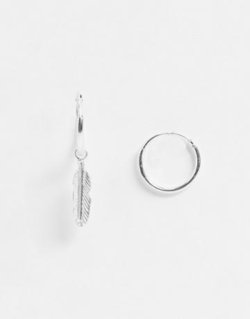 Status Syndicate Sterling Silver Hoop Feather Earrings