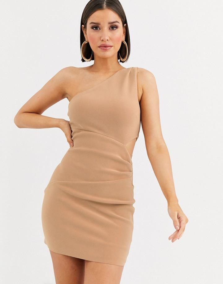 Bec & Bridge Elke Mini One Shoulder Dress-beige