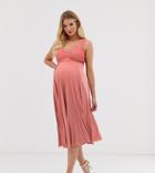 Asos Design Exclusive Maternity Lace Top Midi Dress With Pleated Skirt - Pink