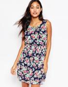 Iska Floral Print Dress With Pleated Skirt - Navy