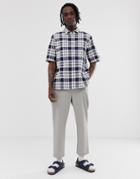 Asos Design Boxy Check Shirt In Blue And White