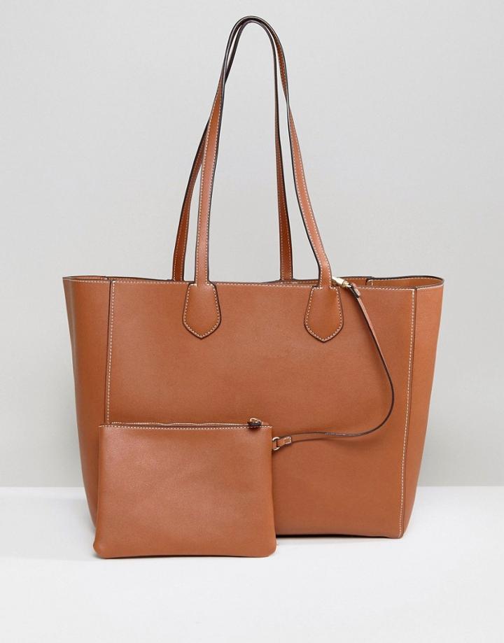 Warehouse Stitch Detail Shopper Bag - Tan