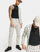 Asos Design Super Skinny Wedding Suit Pants In Beige Grid Check-neutral