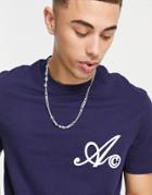 Asos Actual T-shirt In Navy With Chest Script Logo
