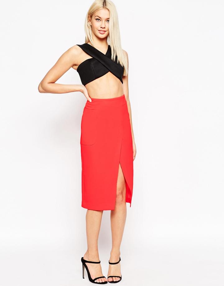 Asos Wrap Skirt In Neon With Oversized Pockets - Neon Pink