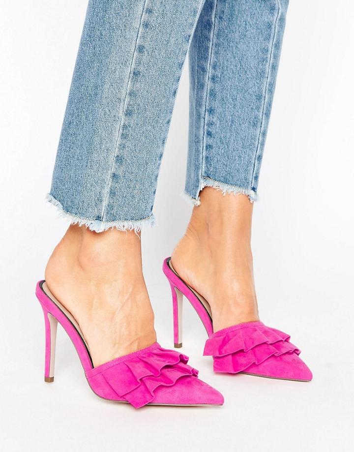 Miss Selfridge Ruffle Heeled Mule - Pink