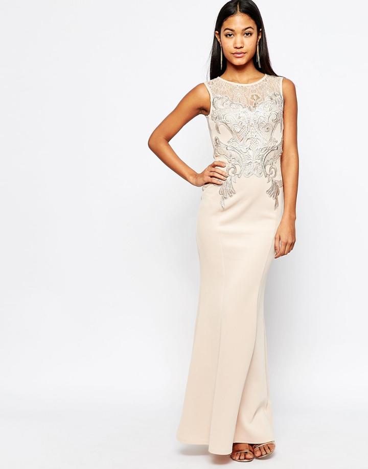 Michelle Keegan Loves Lipsy Foil Lace Applique Maxi Dress - Nude
