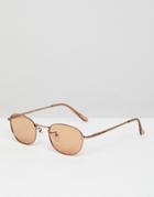 Asos 90s Oval Fashion Sunglasses In Light Brown Lens - Brown