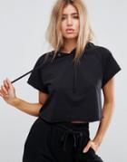 Asos Lounge Raw Edge Cropped Hoodie With Short Sleeves - Black