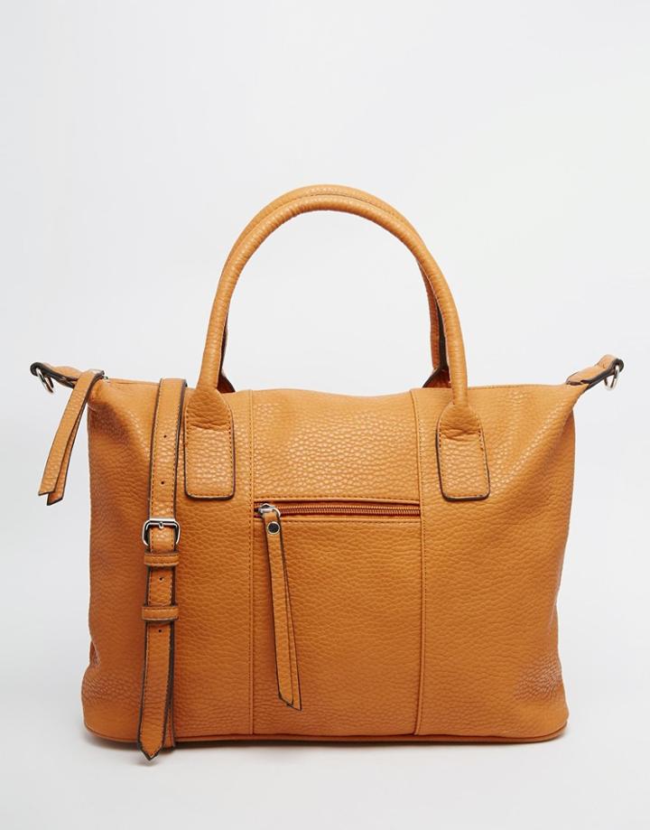 Pieces Tote Bag With Cross Body Strap - Tan