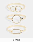 Pieces 3 Pack Bangles With Circle Clasps In Gold