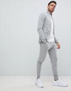 Asos Design Tracksuit Muscle Jersey Track Jacket/skinny Joggers In Gray Marl - Gray