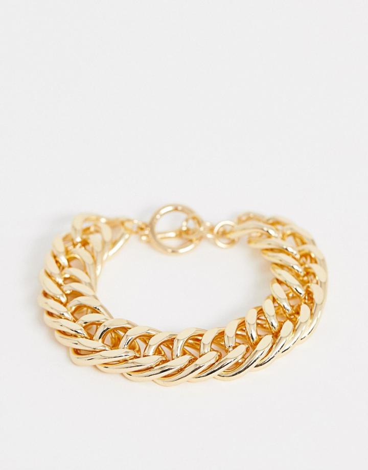 Asos Design Bracelet In Curb Chain With Toggle Detail In Gold Tone - Gold