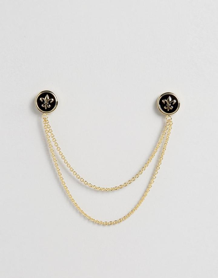 Asos Fleur De Lis Collar Tips With Chains - Gold
