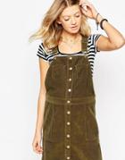 Asos Maternity Button Down Pinafore Dress In Cord - Green