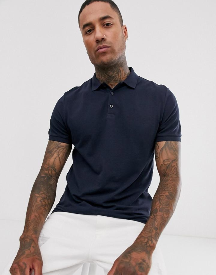 Asos Design Pique Polo In Navy