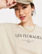 Mango Organic Cotton Les Florales Slogan T-shirt In Beige-neutral