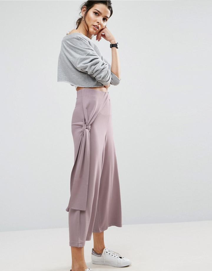 Asos Knot Side Wide Leg Culotte Pants - Gray