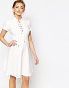 Closet Cap Sleeve Dress With Lace Up Detail - Cream